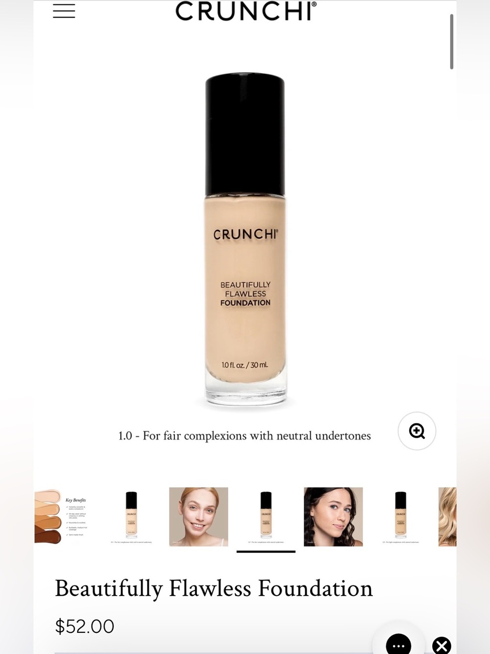 NEW Crunchi Beautifully Flawless Foundation Shade 1.0 Fair Neutral - Picture 10 of 10